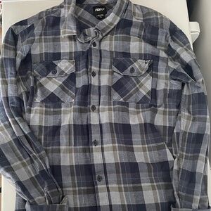 Fox Men's Casual Cotton Plaid Shirt - Blue and Gray Size XL